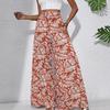 women's High Waist Leaf Printed Casual Wide Leg Pants Vacation Beach Trousers Bottoms
