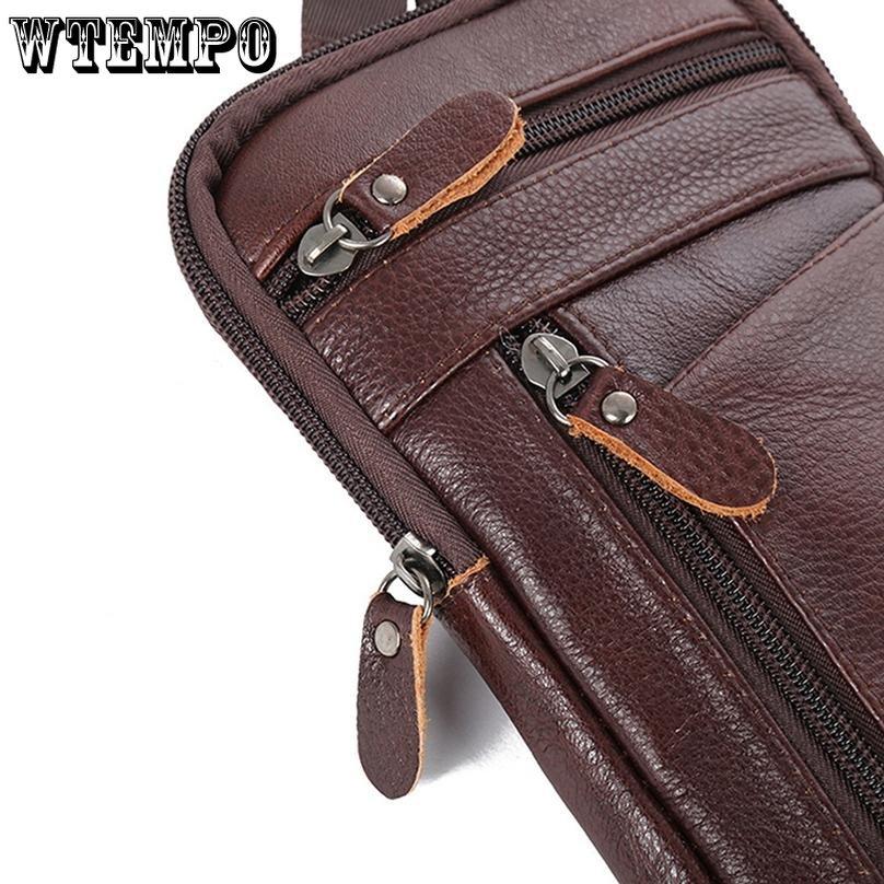 WTEMPO Geantă pentru telefon mobil pentru bărbați, rucsac multifuncțional pentru afaceri, cu centură de capacitate mare, cu un umăr, din piele de vacă