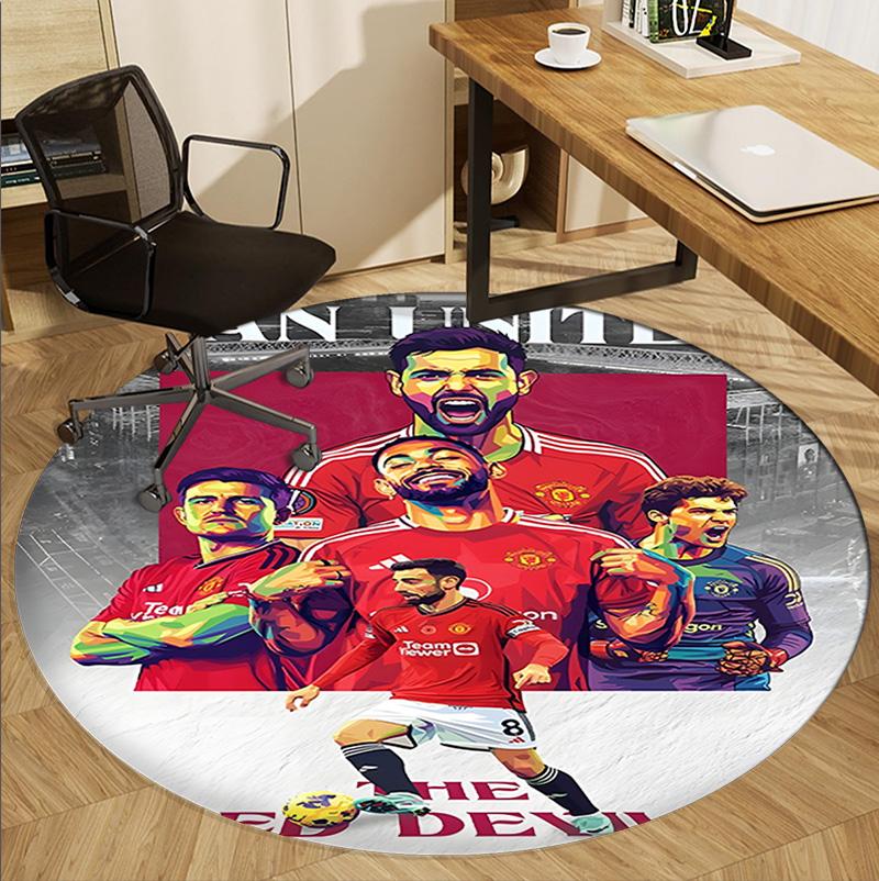 Manchester United F.C Pattern Round Rug, Indoor/Outdoor Mat, for Picnic, Gameroom, Bedroom, Office, Living Room, Home Decor Carpet, Birthday Gift