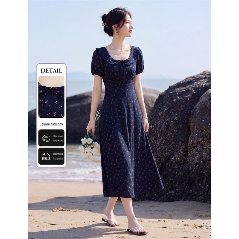 Elegant French Floral Midi Dress M