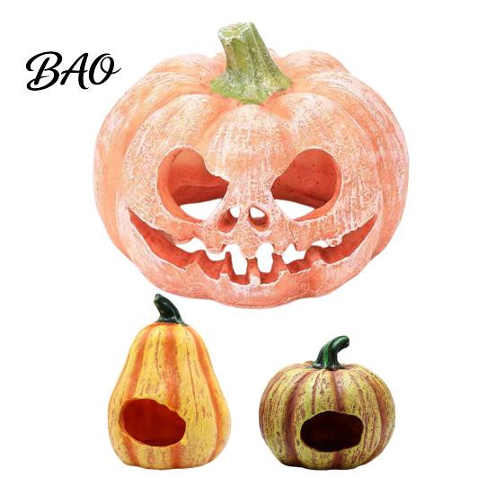 Terrarium Pumpkin Decor Aquarium Hideout, Halloween Fish Tank Decoration, Resin Jack-O-Lantern Decorations Hide Cave for Betta Shrimp Shelter
