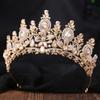 Gold Color Champagne Royal Queen Rhinestone Wedding Crown for Women Crystal Banquet Tiara Party Costume Hair Jewelry Accessories