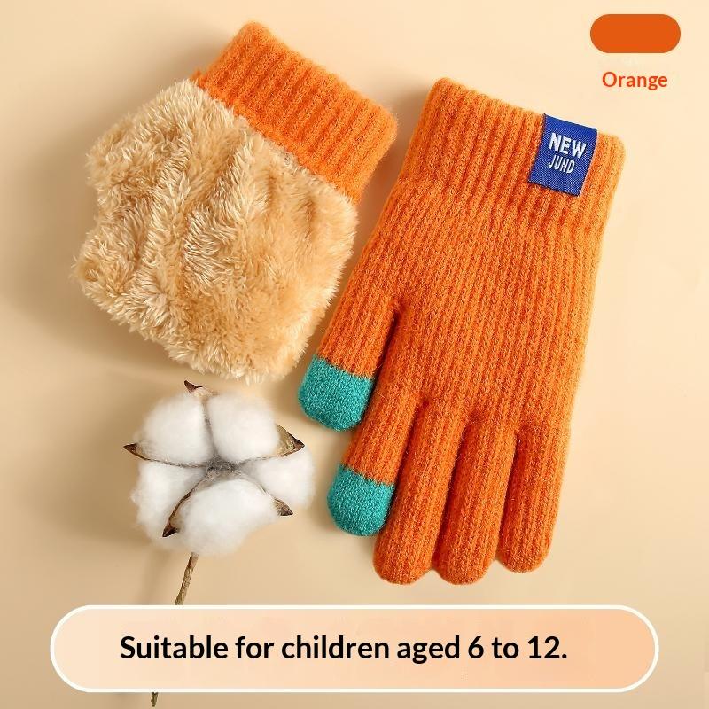Kids Winter Gloves Thickened Warm Boys Girls Elastic School Fleece Lined Soft Children Daily Wear Knitted Gloves 6-12 Years Old