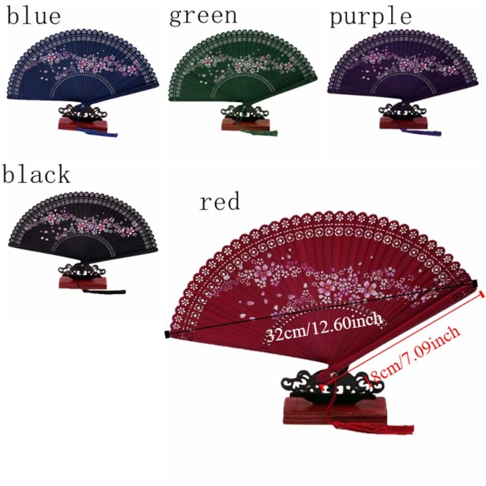 with Tassel Bamboo Folding Fan Vintage Cherry Blossom Fan Carved Hollowed-Out Fan  Cultural Event