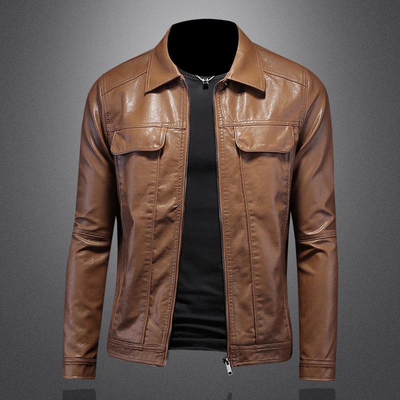 

Men s Slim Fit Lapel Motorcycle Leather Jacket - Autumn/Winter 7965 4XL