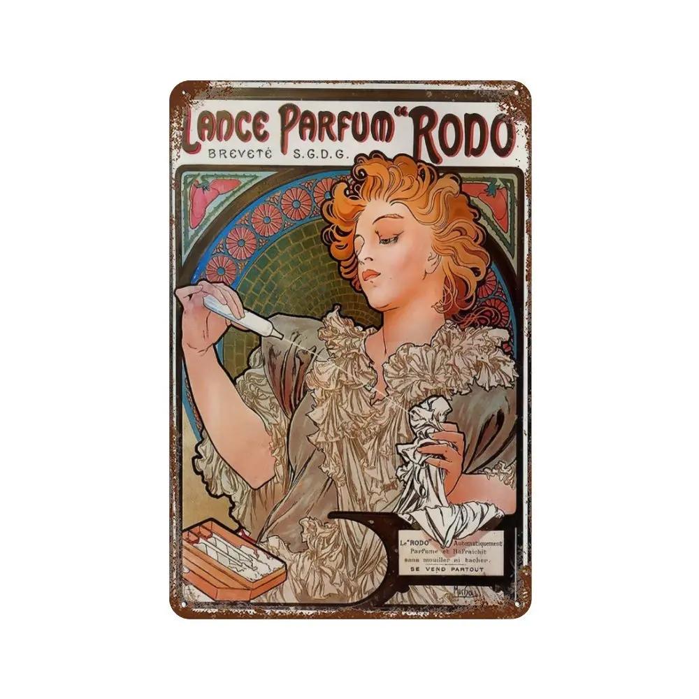 Alphonse Mucha Affisch Pinup-flickor Metallplåtskylt Konst Målning Dekorativa Väggplåtar För Bar Café Vardagsrum Hem Väggdekor
