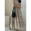Patchwork Solid Color Long Skirt Sleeveless Commuter Crew Neck Dress