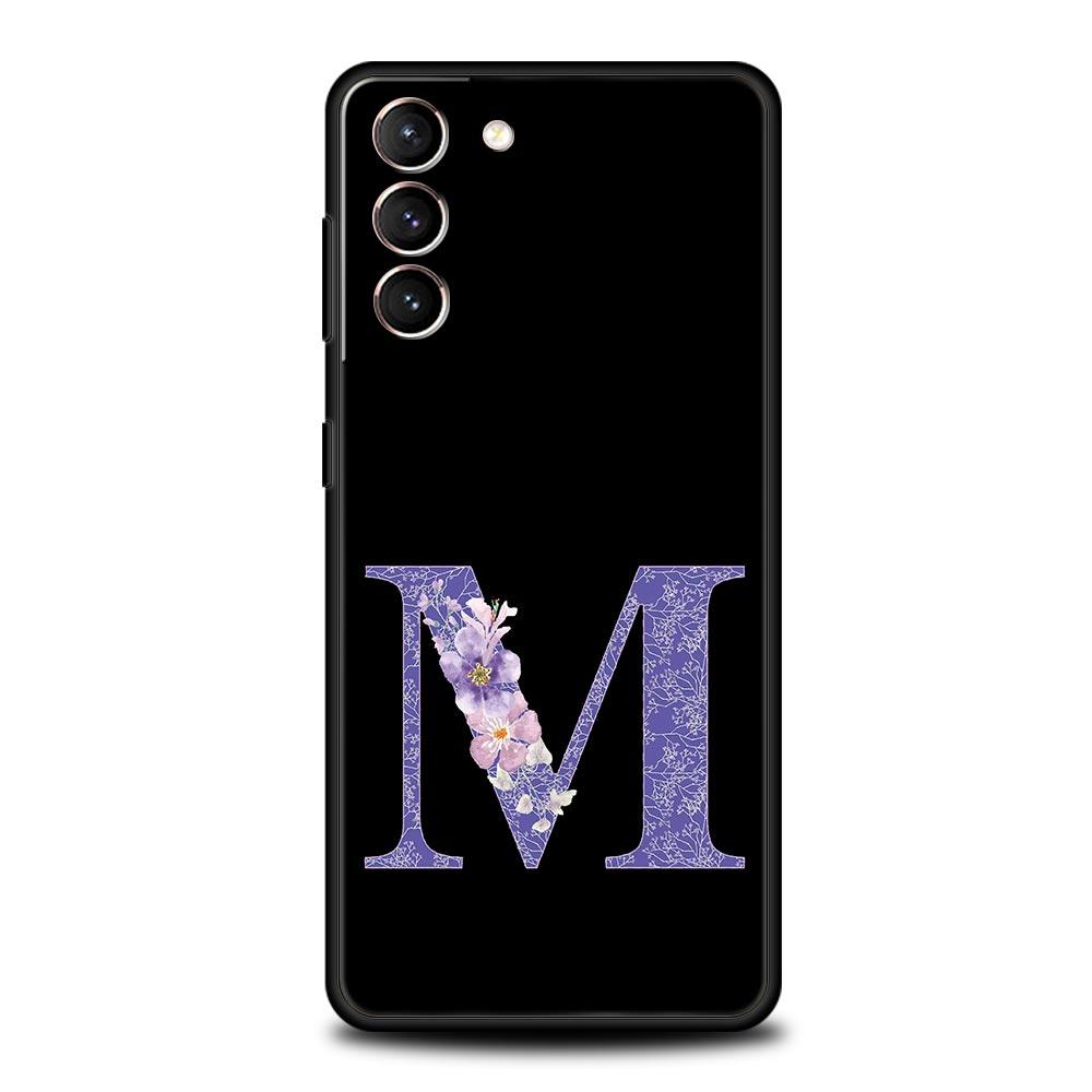 Letters Purple Flower Phone Case For Samsung Galaxy S26 Ultra S25 Plus S24 FE S23 S22 5G S21 S20 Cover Black Soft