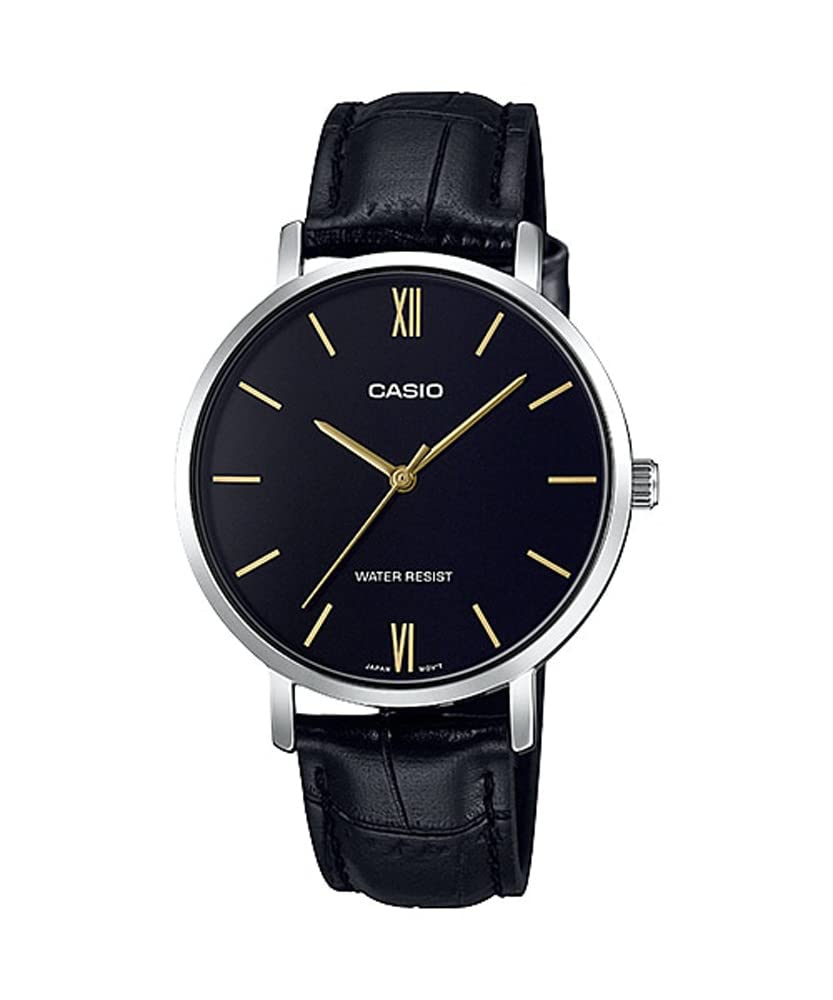 Casio LTP-VT01L-1B Quartz Women's Watch, Black with Black Leather Band, Overseas Model [Parallel Import]