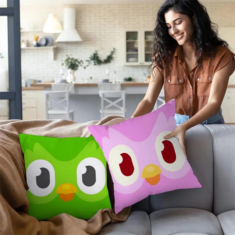 Duolingo Örngott Tecknad Soffa Dekorativ Hem Dubbelsidig Tryckning Kort Plysch Söt Kuddfodral