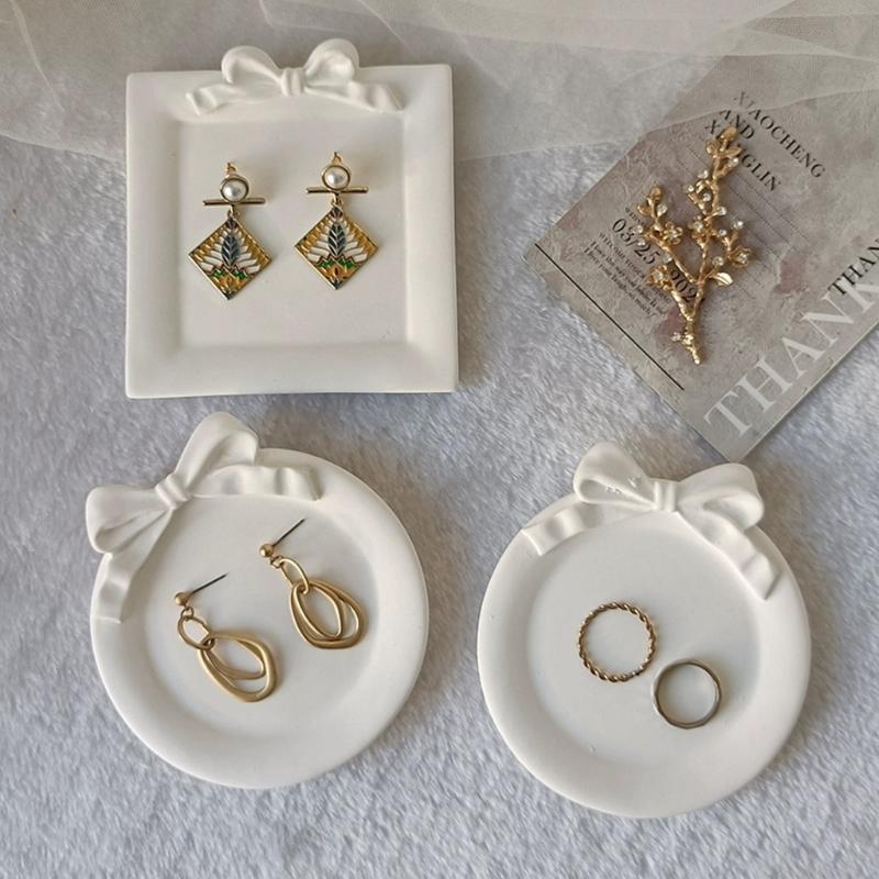 Bowknot Storage Tray Silicone Mold Jewelry Display Pan Epoxy Resin Molds Rectangle Candle Cup Coaster Gypsum Plsater DIY