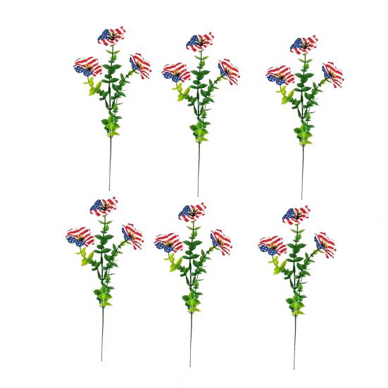 Patriotic 4th of July Artificial Flower Decoration Tricolor Red 6pcs