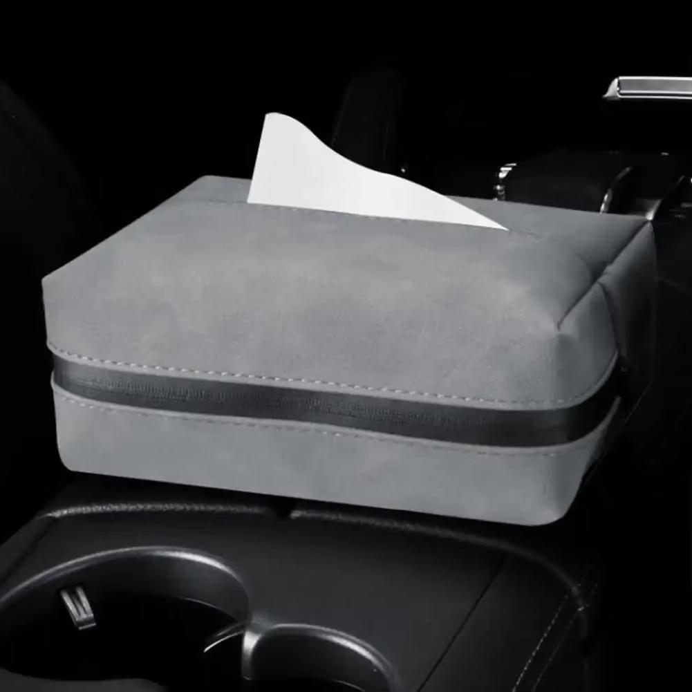 Premium Car Tissue Box - Faux Suede Backseat Hanging Design, Luxury Auto Armrest Tissue Holder, Stylish In-Car Decoration for En