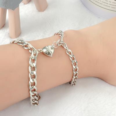 2Pcs/pair Fashion Stainless Steel Couple Bracelets Magnetism Heart Charm Creative Chain Bracelets Jewelry Gift For Women Men