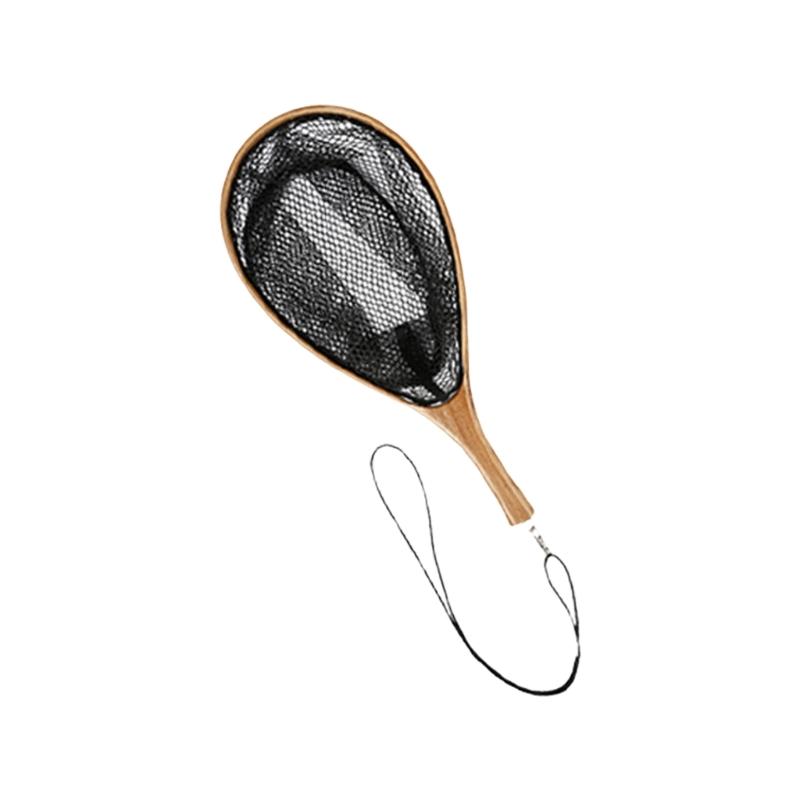 Wooden Poles Fishing Landing Net with Lanyard Fishing Net Portable for Adult Unisex Landing Net with Comfortable Handle