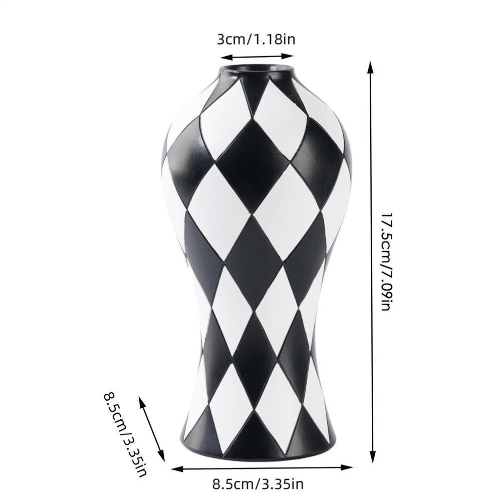 

Black and White Vase Aesthetic Vase Checkered Resin Craft Flower Container Waterproof Decorative for Room Table Centerpieces