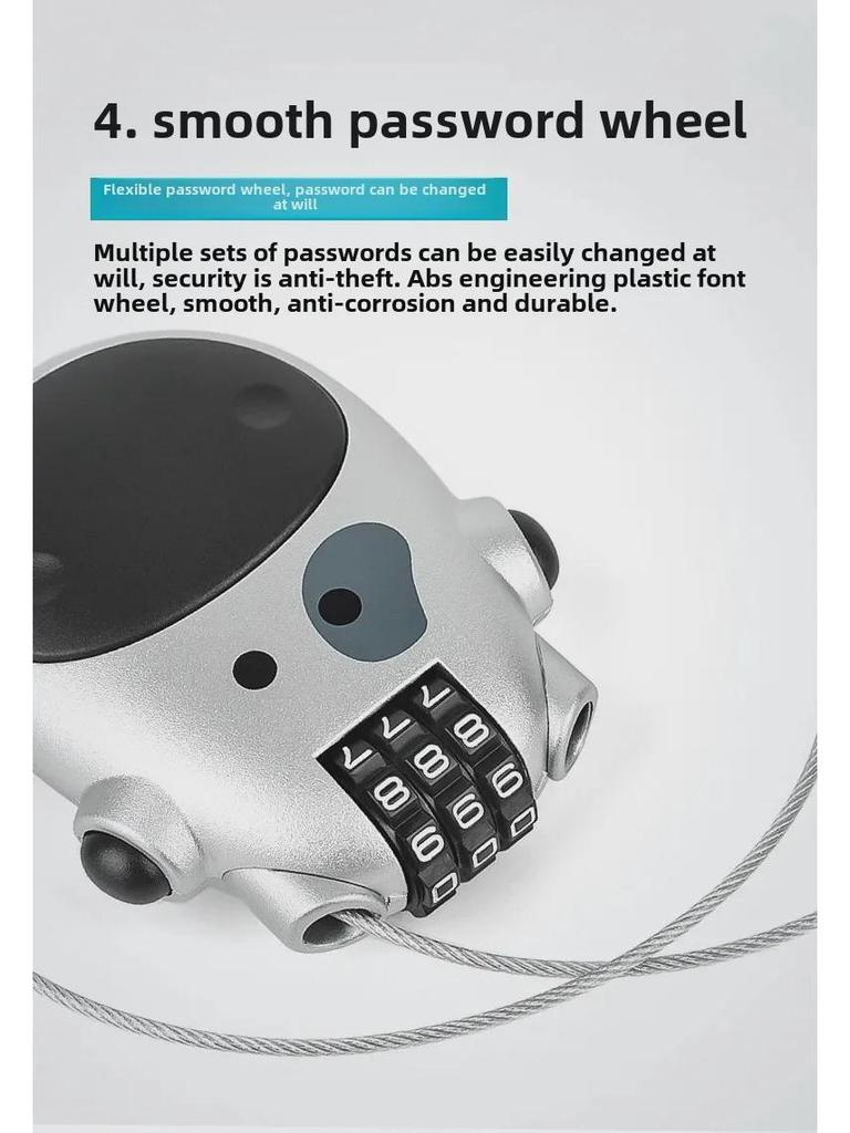 Teleskopický lankový zámek Yifeng Cartoon Cow na kufry, auta, oblečení, sáně a helmy