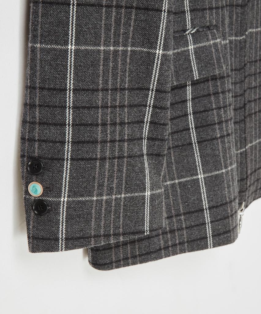 Beyond Closet [Collection Line] Vintage Detail Wool Check Riding Jacket Grey