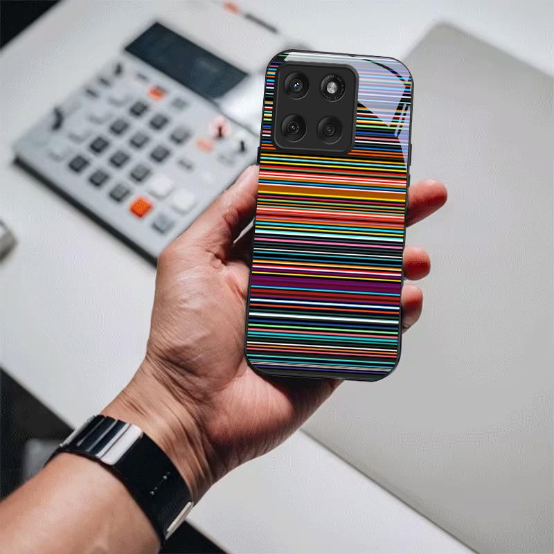 Multicolor Retro Stripe Black Glass Phone Case For Motorola Moto Edge 60 70 20 Lite 30 Pro 40 50 Ultra G45 G54 G55 G75 G84 Cover