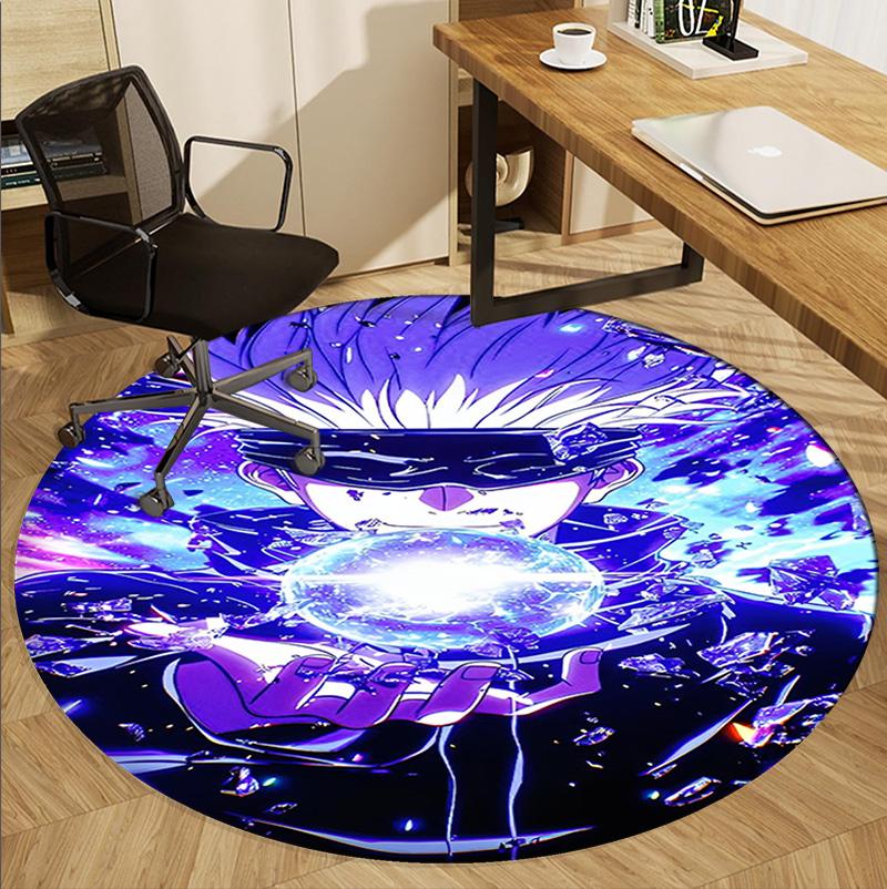 Jujutsu Kaisen Pattern Round Rug, Indoor/Outdoor Mat, for Picnic, Gameroom, Bedroom, Office, Living Room, Home Decor Carpet, Birthday Gift