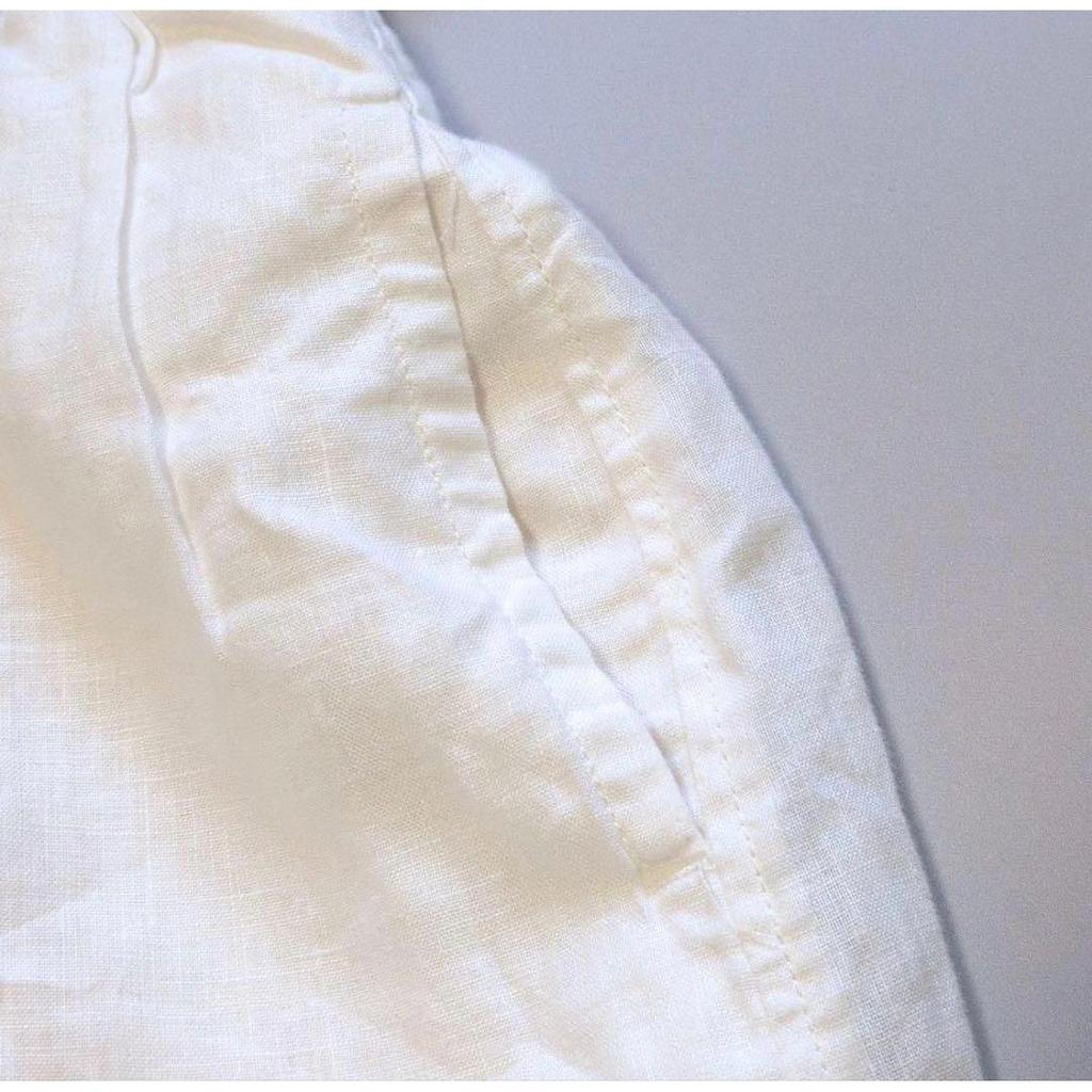 Used PAR ICI 100% Linen Tucked Sleeveless Dress Gathered White