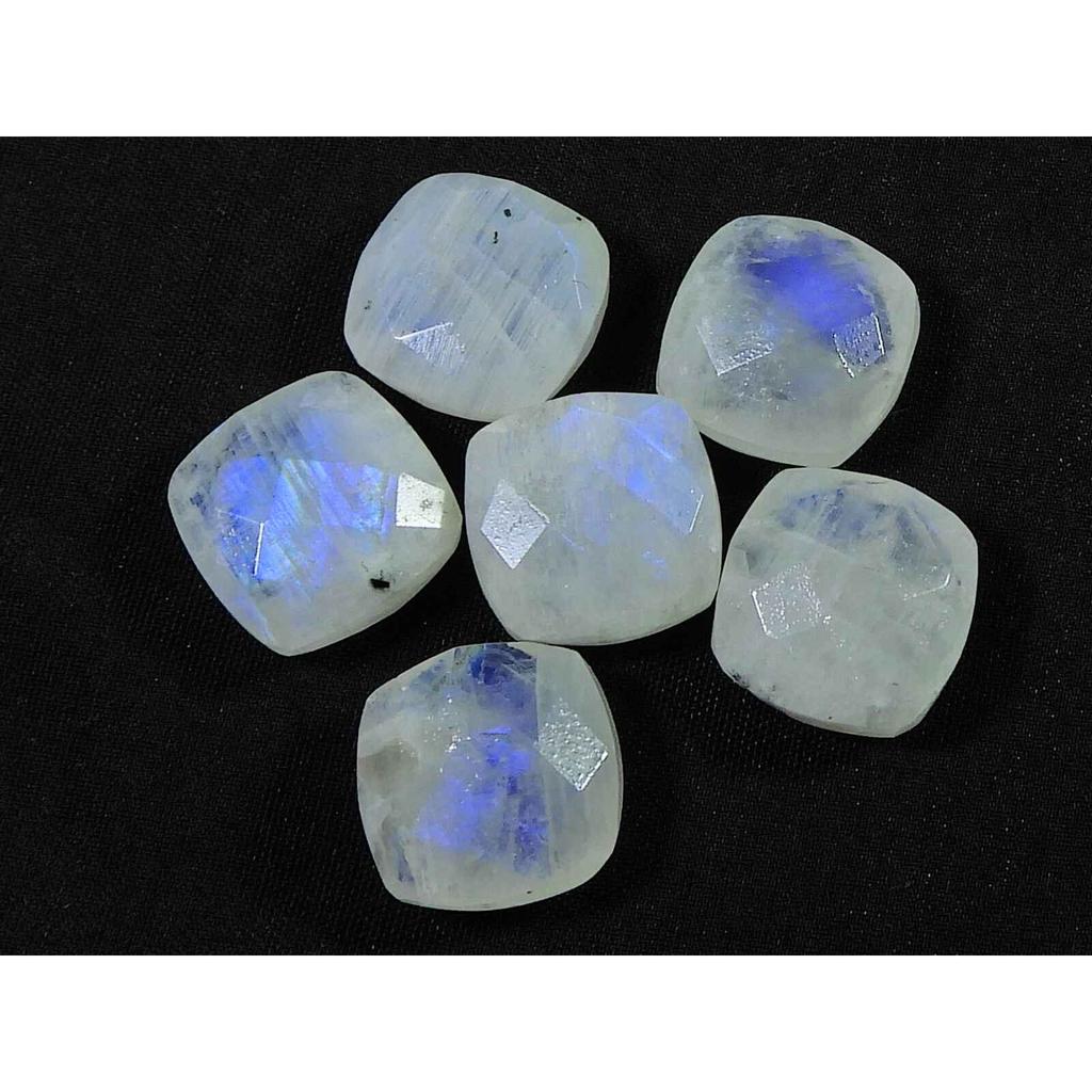 12X12MM Natural Rainbow Moonstone Briolite Square Cut Gemstone 6 Pcs Lot RML-918