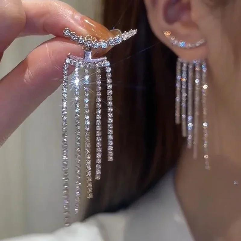 Luxury Women's Earrings Rhinestone Fringe Hanging Zircon Earrings New Shiny Wedding Statement Party Fashion Zircon Gifts 2024
