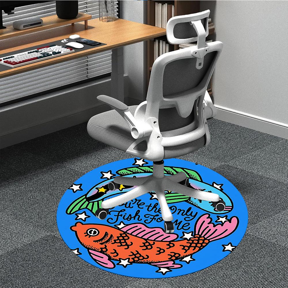 1pc Fish Love Office Round Area Rug, Indoor Mat Suitable For Office, Under Office Chairs Bedroom Living Room Home Decor, Room Deco