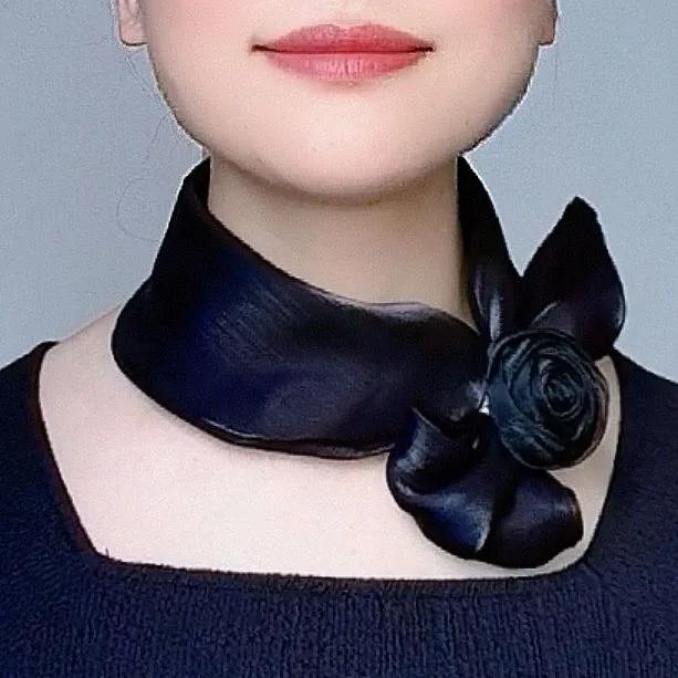 WTEMPO Solid Color Thin Versatile Flower Rose Scarf Retro Elegant Summer Fashion Temperament Cool Breeze Scarf Neck Decoration