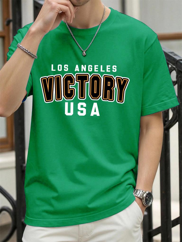 Victory Usa Los Angeles Print Men TShirts Cotton AllMatch T Shirt Comfortable Crewneck Tops Loose Unisex Summer Clothes