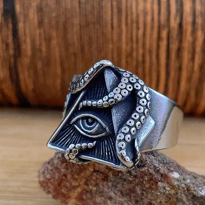 Vintage Triangle Masonic All Seeing Eye Ring Men Stainless Steel Octopus Tentacle Rings Punk Hip Hop Fashion Jewelry Wholesale