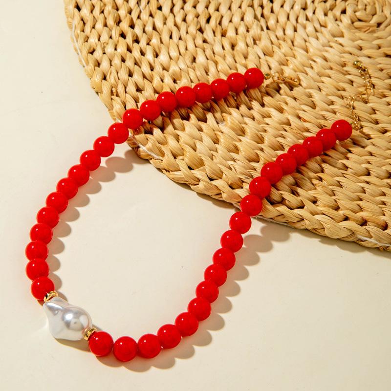 Accessories, simple beaded color bracelet jewelry set, geometric creative special-shaped imitation pearl necklace