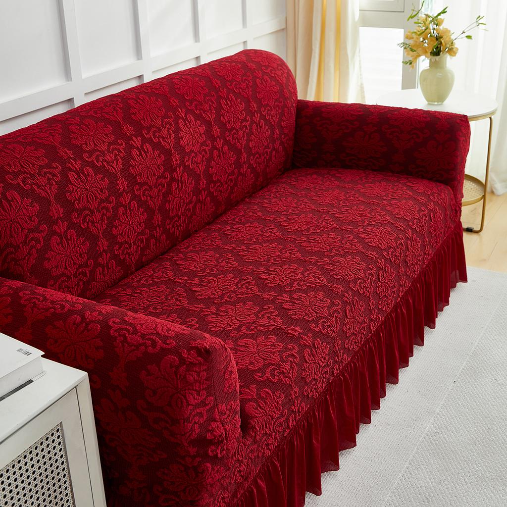 1pc European Style Flower Sofa Slipcover with Skirt Jacquard Non-slip Sofa Covers Furniture Protector for Living Room Home Decor