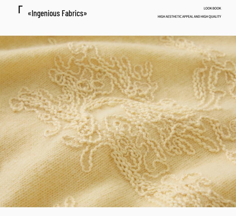 Women's Jacquard Design Wool Sweater: French Autumn/Winter Slimming Round Neck Long Sleeve Pullover.