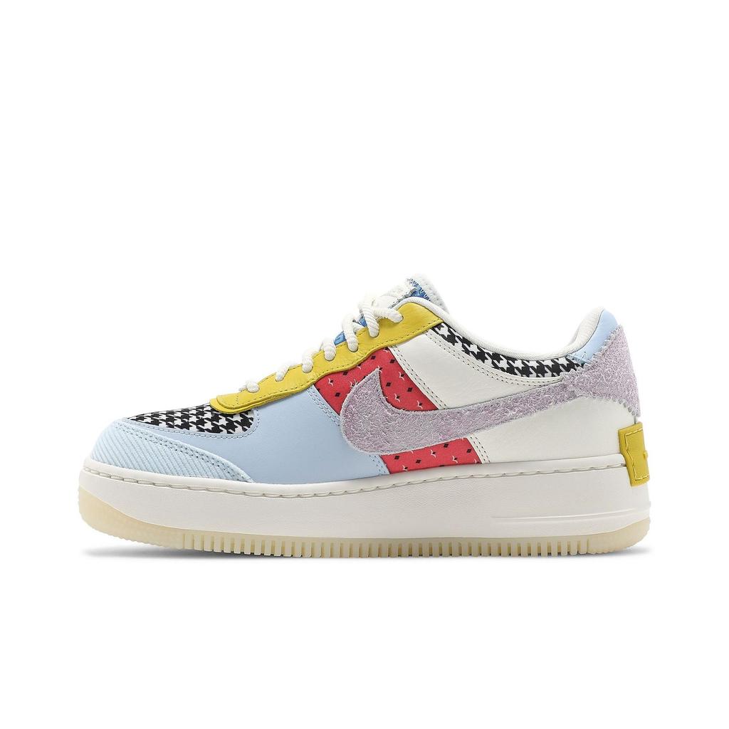 Nike Womens Air Force 1 Shadow 'Patchwork' (women's sizes) Sail / Hydrogen Blue / Bright Citron / Doll Skateboard Shoes DM8076 100
