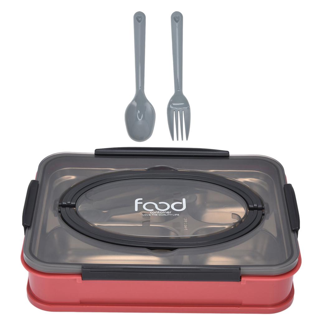 Multifunktionelles Edelstahl-Tablett mit Fächern, Speiseteller für Studenten, Schulkantine, Hagedornrot (4 Fächer )