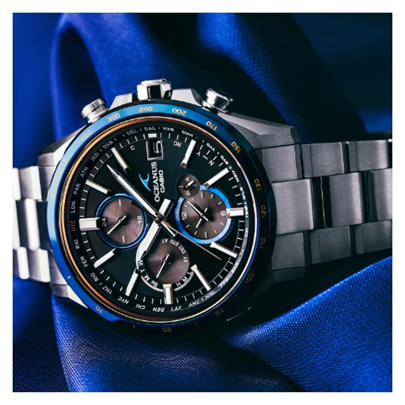 

CASIO OCEANUS series - disc multi-function pointer series 100 meters waterproof Quartz titanium strap men s watch black dial OCW-T4000D-1AJF чорний