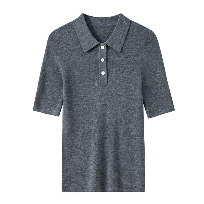 

Женский вязаный свитер из ультратонкой пряжи Янцзы с воротником поло из мериносовой шерсти, тонкий и облегающий, бесшовный внутри L