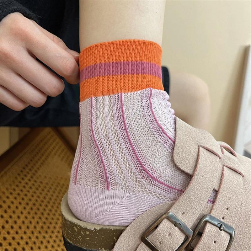 Female Summer Thin Vertical Stripe Striped Mesh Breathable Tube Socks