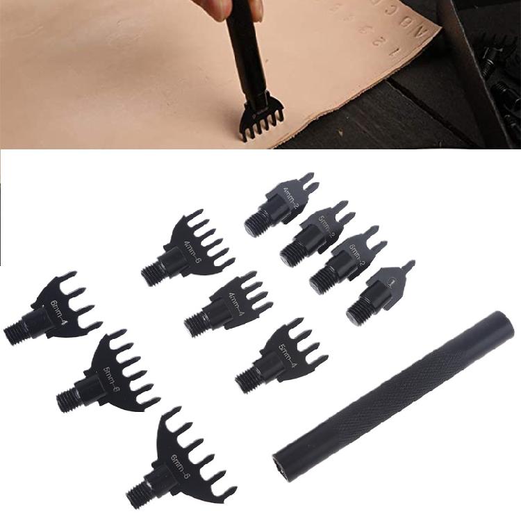 1/2/4/6 Prong Lacing Stitching Punch Leather Craft Tools 10-Piece Replaceable