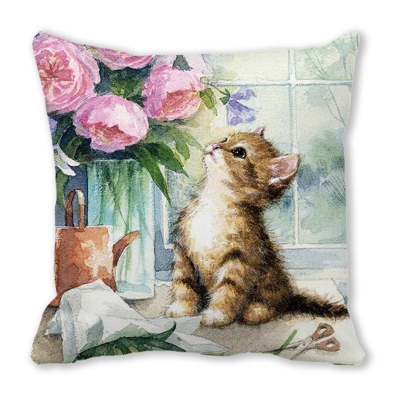 Weihnachtsdekoration Kissenbezug Bauernhaus Sofa Wurfkissenbezug Niedlicher Haustier Katze Hund Kissenbezug Floral Kissenbezug