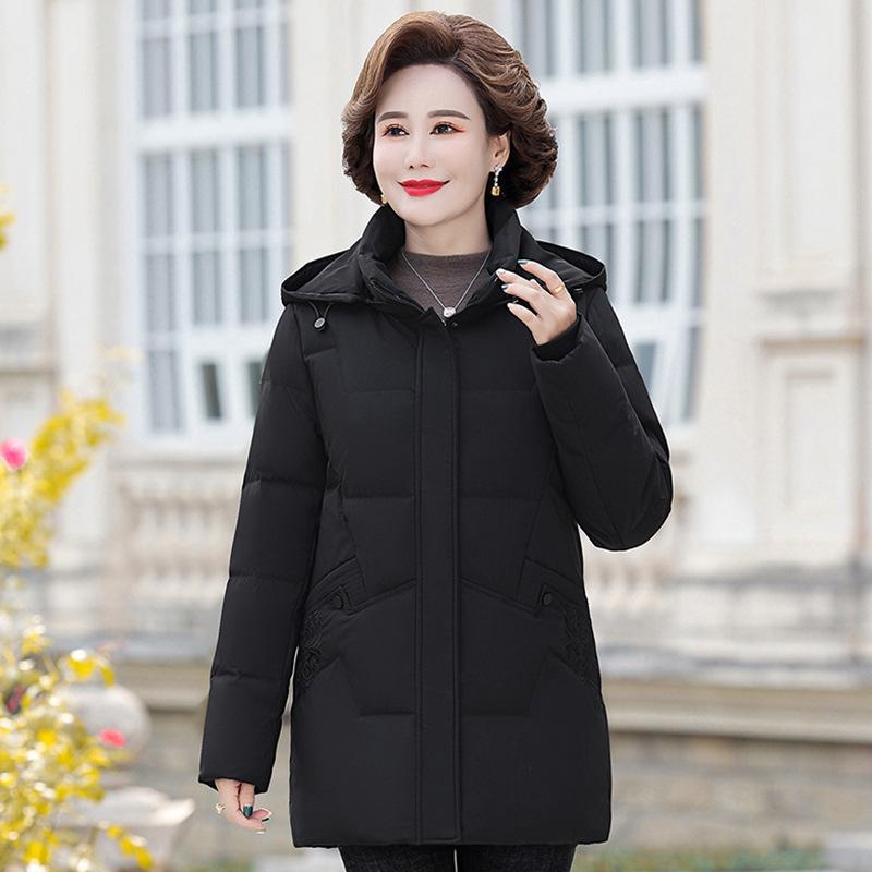 

Женская куртка-пуховик, женская, средней длины, в корейском стиле, для мам среднего возраста, зимняя, утолщенная, белая, на утином пуху 5XL