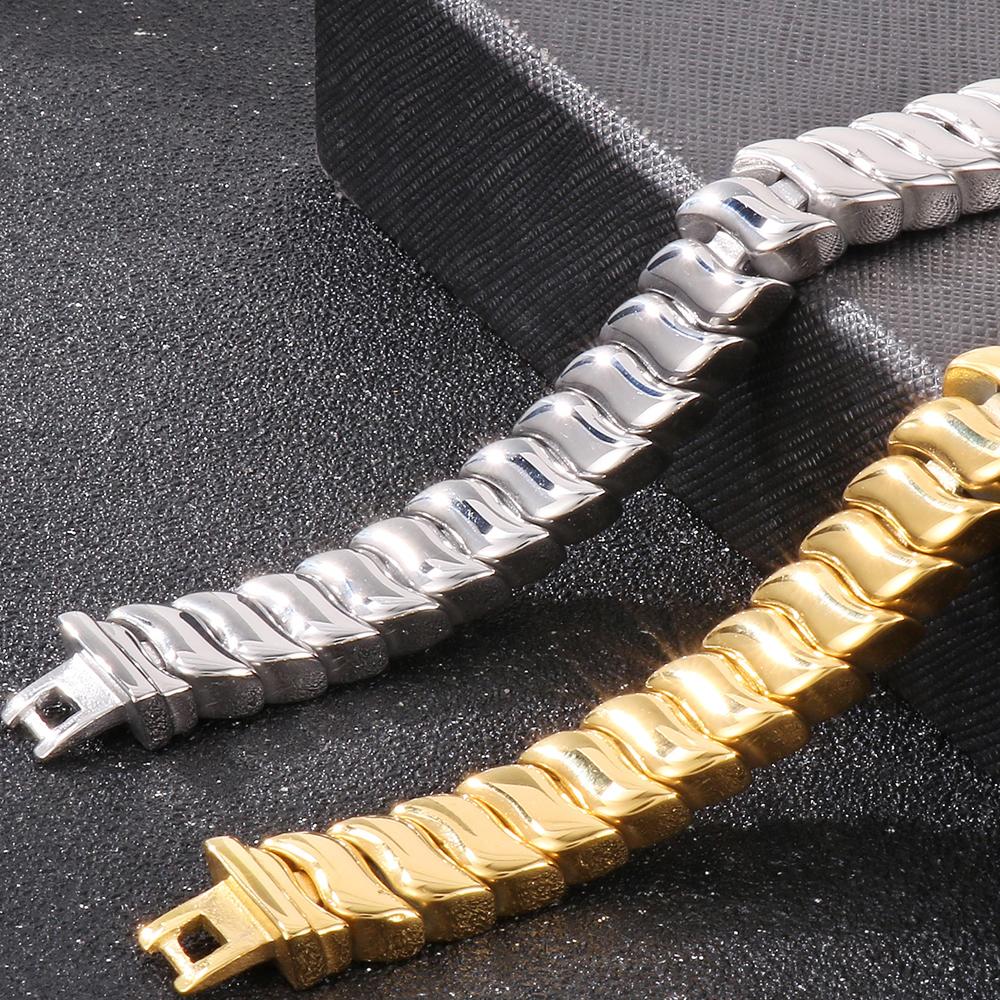 316L Edelstahl Kettenarmband für Herren Nie verblassend Goldfarbe 12MM Gliederketten Armbänder Und Armreifen Mit Geschenkbeutel