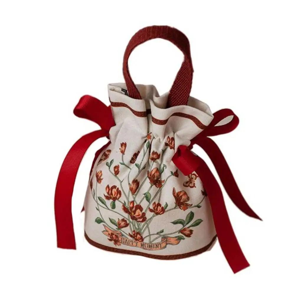 Sacs Cadeaux de Noël Toile Fleur Cordon de Serrage Sac d'Emballage Noël Mariage Bonbons Bijoux Emballage Sac Cadeaux Boîte à Sucre