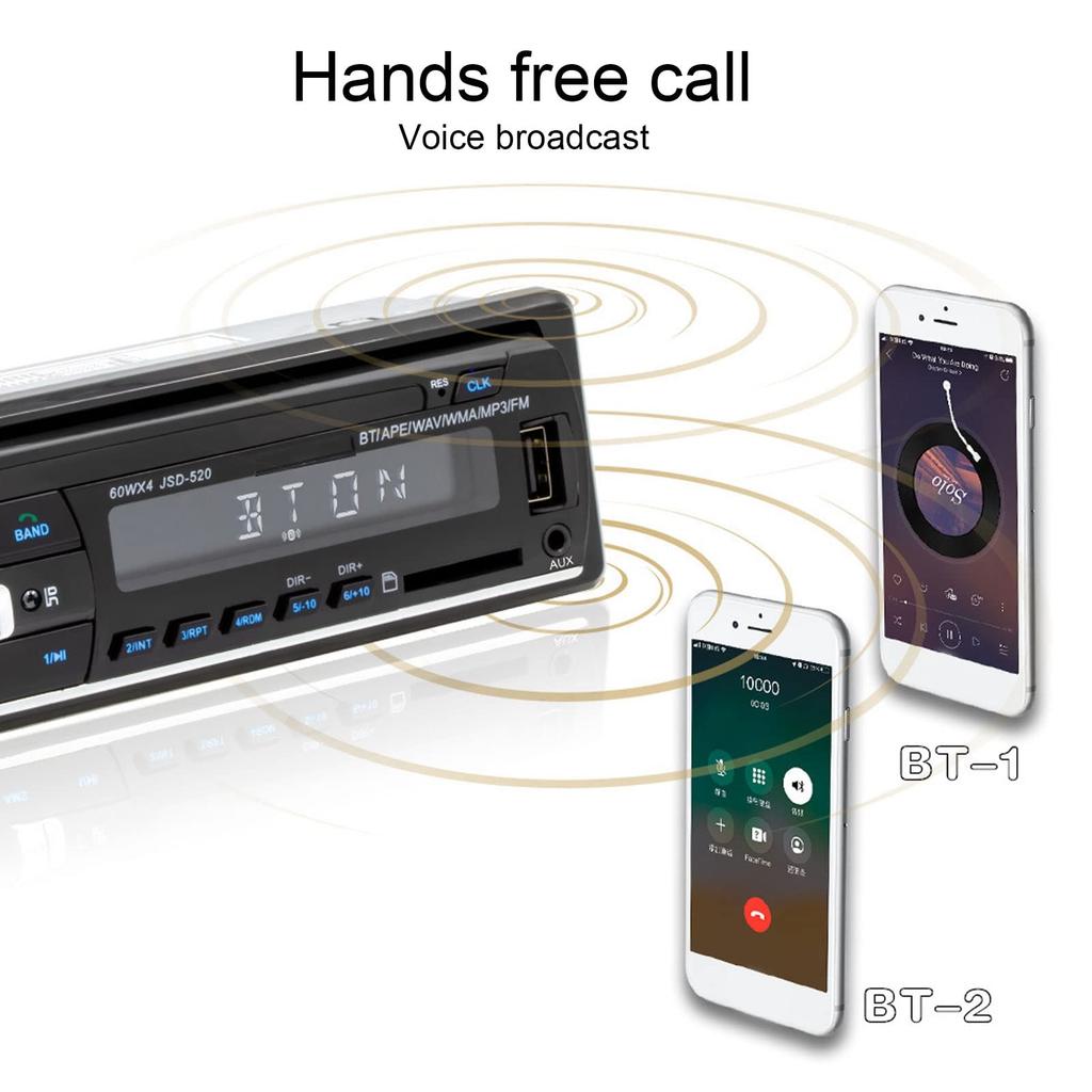 Car Radio Player, Car Stereo Receiver with LED Display, USB 2.0 Input Player, Bluetooth