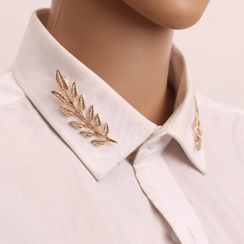 X6HE Fashion Double Tree Leaf Shirt Collar Pin Brooch Gold Silver Gifts for Family Members Girls Teens Women Girl/Boyfriend