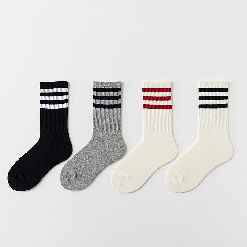 3 Pairs Cotton Women Sock Striped Solid Color Casual Breathable Hip Hop Skateboard Fashion Female Black White Middle Tube Socks