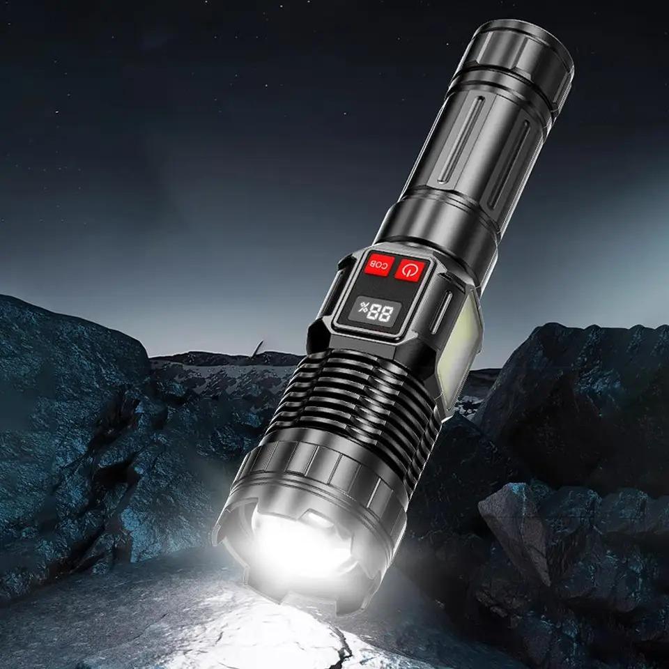 Rechargeable LED Flashlight Zoomable Torch with LCD Display 6 Modes Powerful Flashlight Fishing Camping Lantern Long Range Portable Accessories
