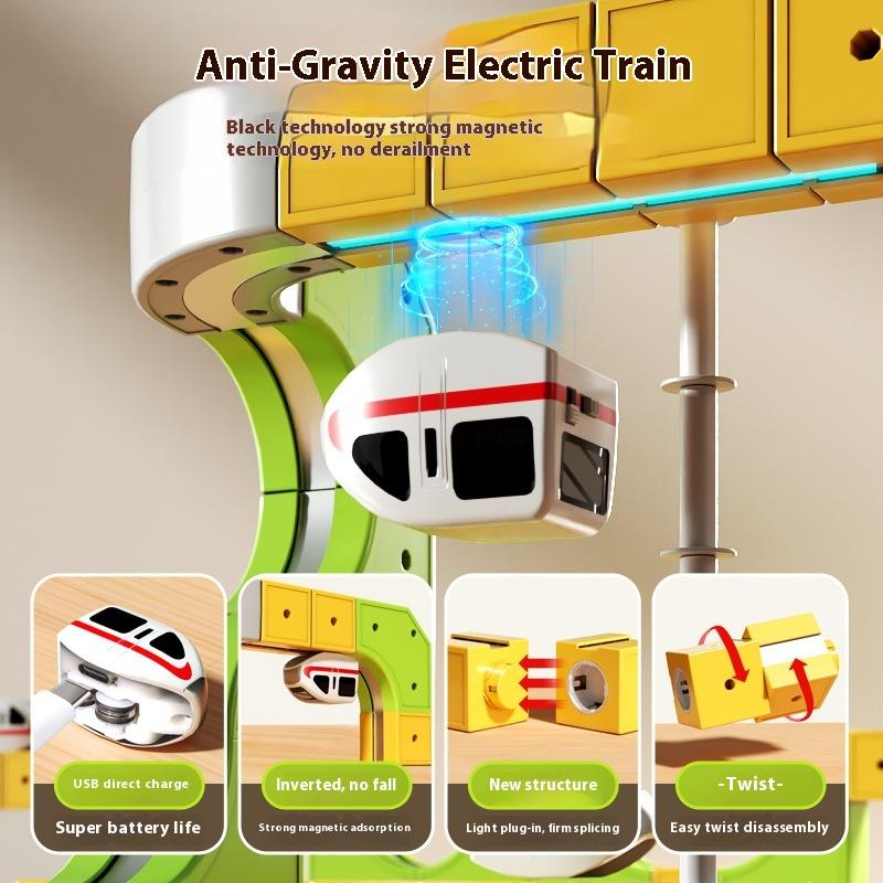 Magnetisches Bauzug-Set mit Elektrolokomotive, STEM Montessori Lernspielzeug für Kinder, DIY Eisenbahnschiene Weihnachtsgeschenk