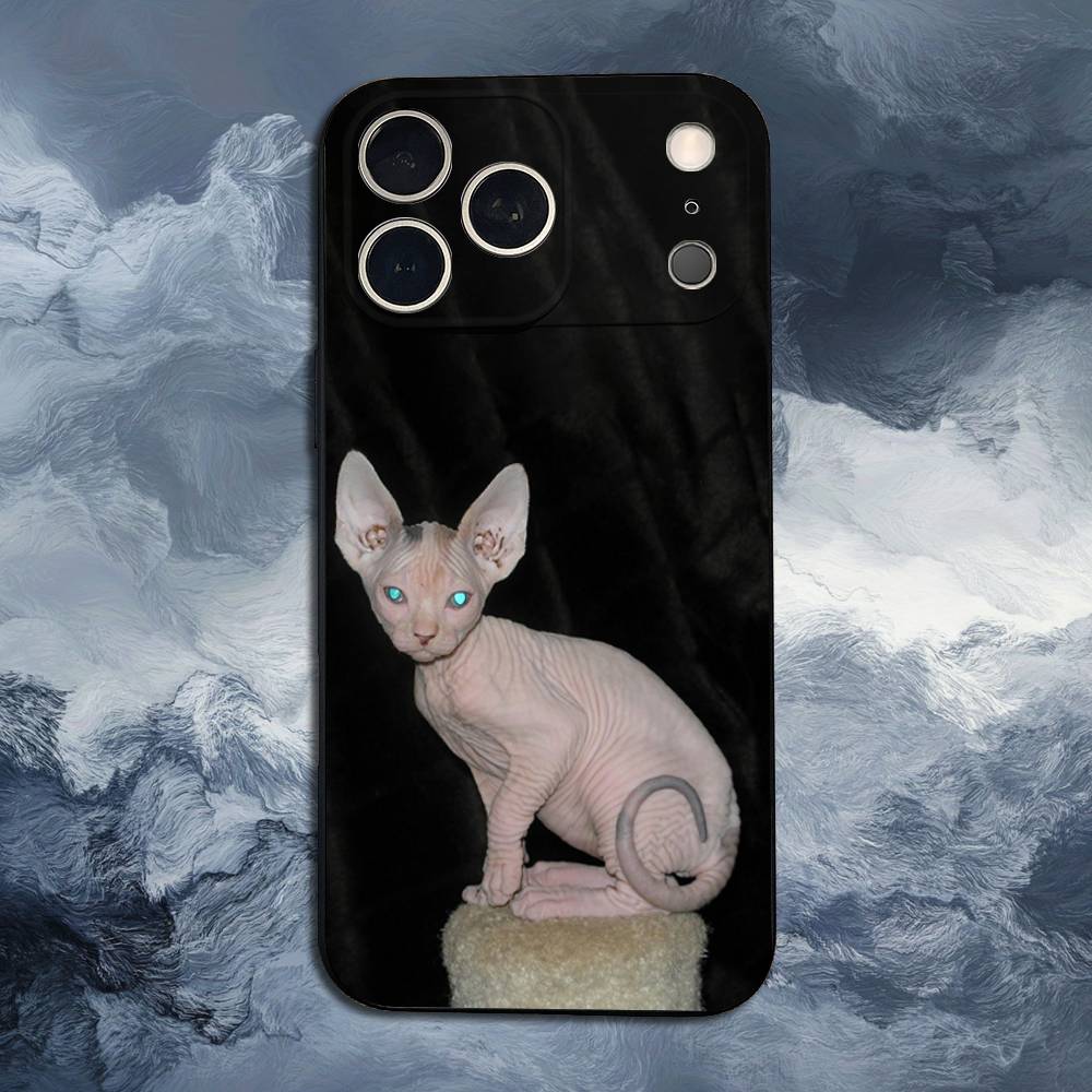 Pet Sphynx Sphinx Cat  Case For iPhone 11,12,15,14,13,16,17,Plus,Pro Max,XS,X,XR,SE,Mini,8,7,Soft Silicone Black